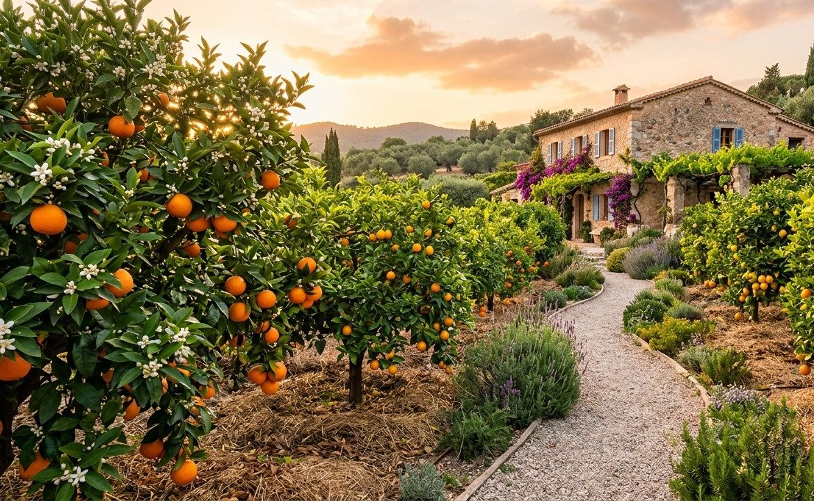allée jardin orange