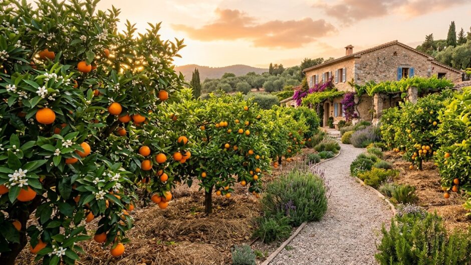 allée jardin orange